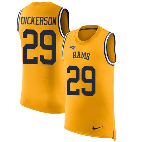 Nike Rams #29 Eric Dickerson Gold Men's Stitched NFL Limited Rush Tank Top Jersey - Click Image to Close